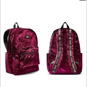 Pink velvet campus backpack